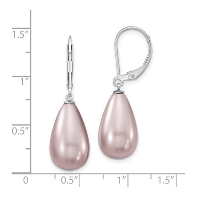 Sterling Silver Purple Shell Pearl Teardrop Leverback Earrings – view 4