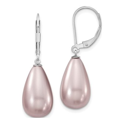 Sterling Silver Purple Shell Pearl Teardrop Leverback Earrings
