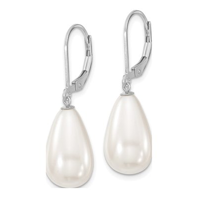 Sterling Silver Teardrop Shell Pearl Leverback Earrings – view 2