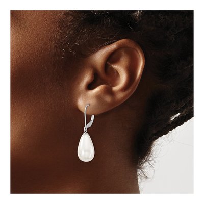 Sterling Silver Teardrop Shell Pearl Leverback Earrings – view 3
