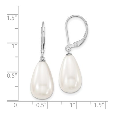 Sterling Silver Teardrop Shell Pearl Leverback Earrings – view 4