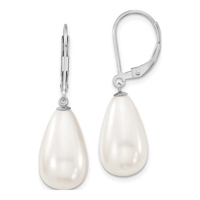 Sterling Silver Teardrop Shell Pearl Leverback Earrings