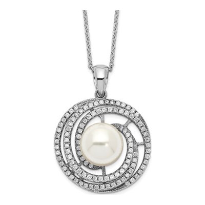 Sterling Silver CZ Shell Pendant Necklace