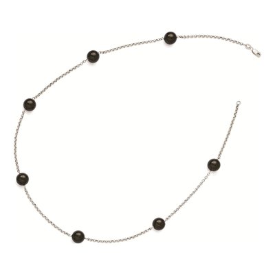 Sterling Silver Black Shell Pearl Station Necklace – view 2