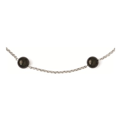 Sterling Silver Black Shell Pearl Station Necklace