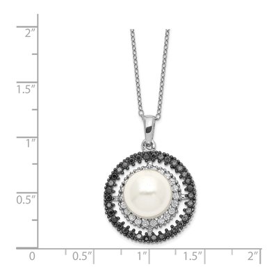 Sterling Silver Shell Pearl & CZ Necklace, 17" – view 2