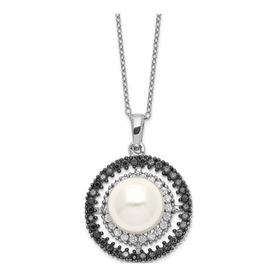 Sterling Silver CZ Shell Pendant Necklace