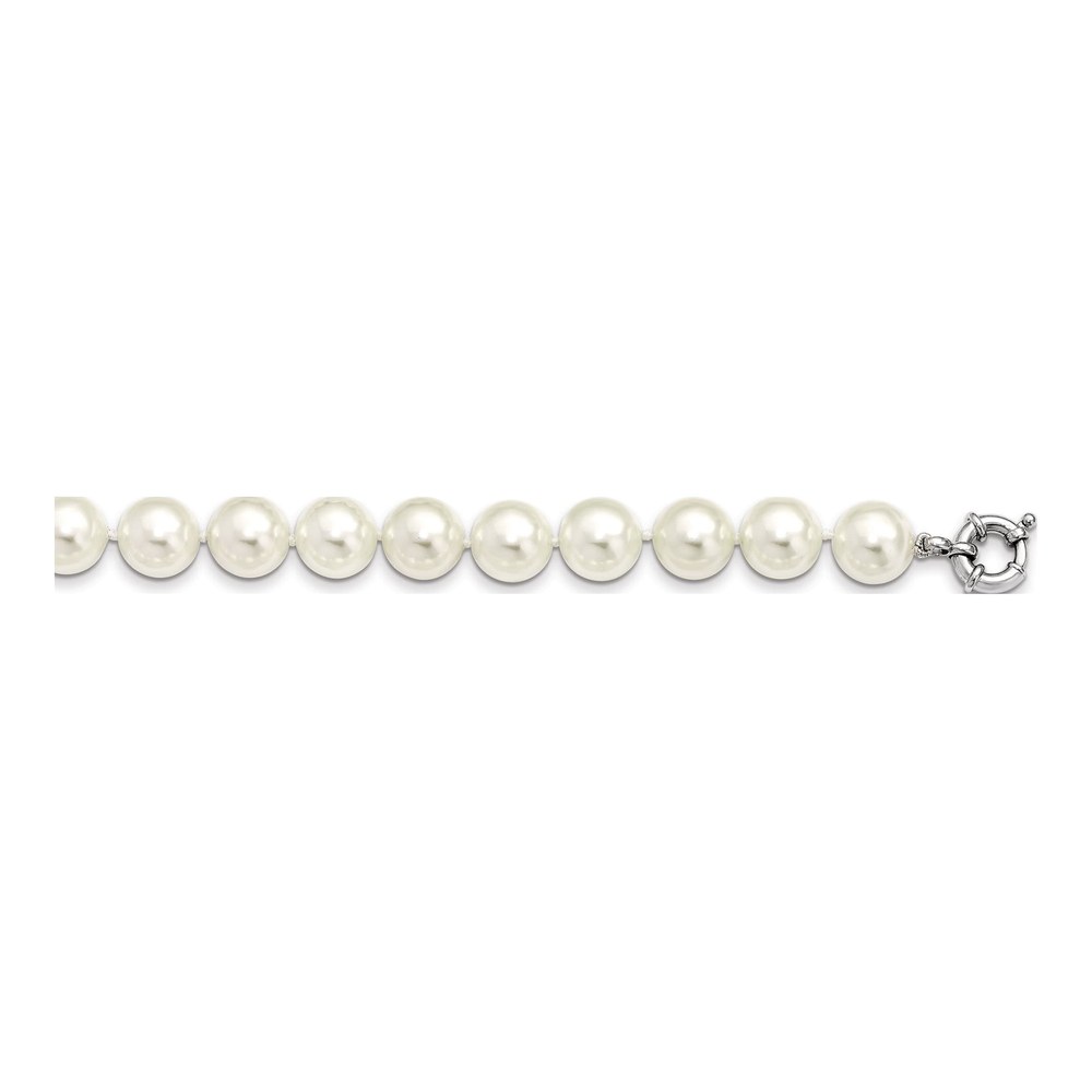 Sterling Silver Majestik Rhodium-Plated 12-13mm White Imitation Shell Pearl Hand-Knotted Necklace