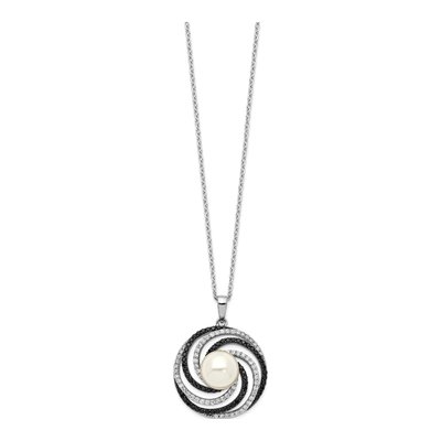 Sterling Silver CZ Shell Pendant Necklace