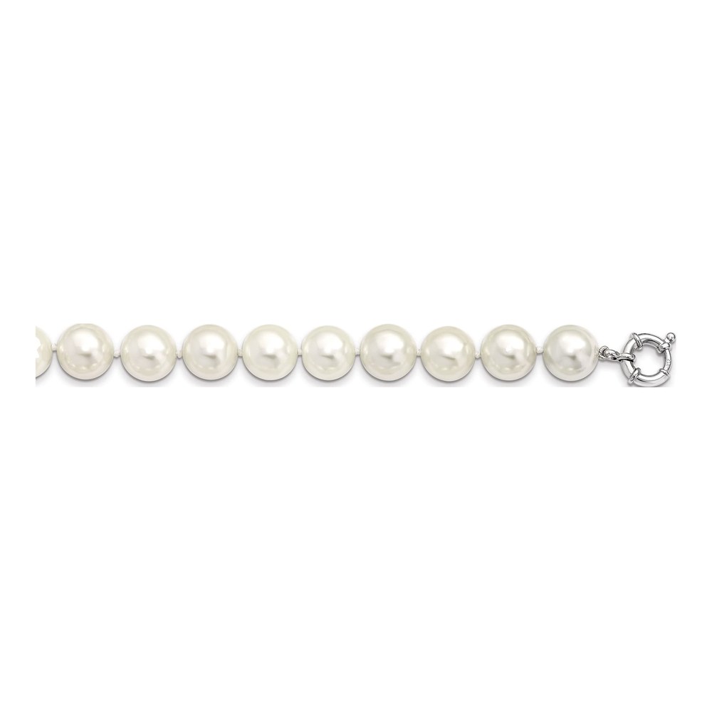 Sterling Silver Majestik Rhodium-Plated 14-15mm White Imitation Shell Pearl Hand-Knotted Necklace