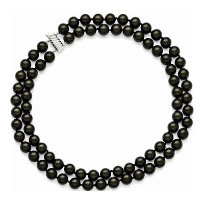 Sterling Silver 2-Row Black Shell Pearl Necklace – view 2