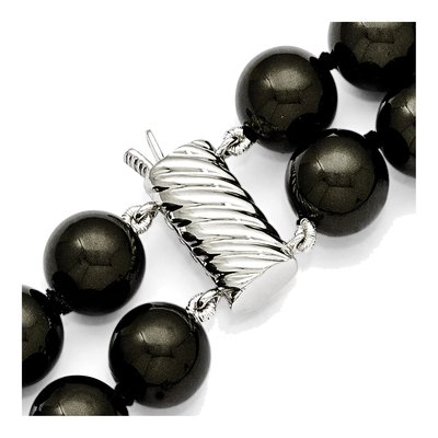 Sterling Silver 2-Row Black Shell Pearl Necklace – view 5