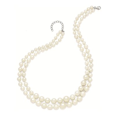 Sterling Silver 2-Row Graduated Shell Pearl Hand-Knotted Necklace – view 2