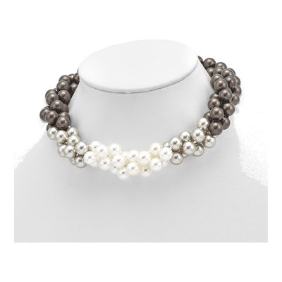 Sterling Silver 3-Row Shell Pearl Necklace – view 2