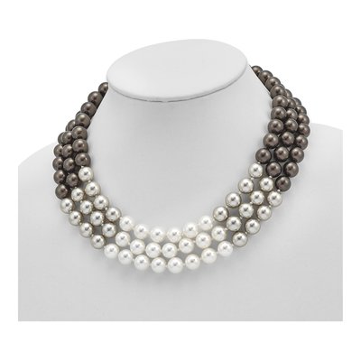 Sterling Silver 3-Row Shell Pearl Necklace – view 3