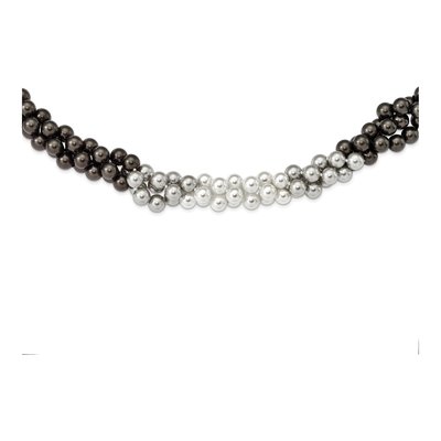 Sterling Silver 3-Row Shell Pearl Necklace