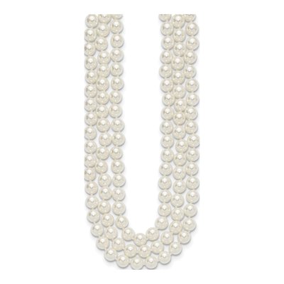 Sterling Silver 3-Row Shell Pearl Necklace – view 2