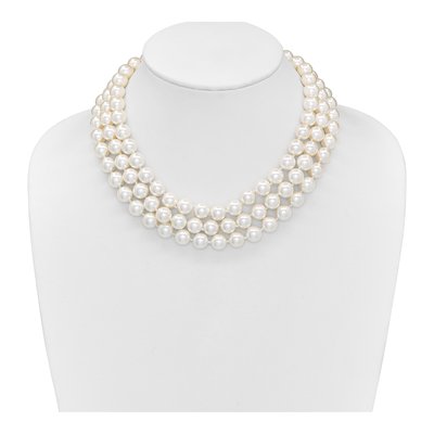Sterling Silver 3-Row Shell Pearl Necklace – view 4