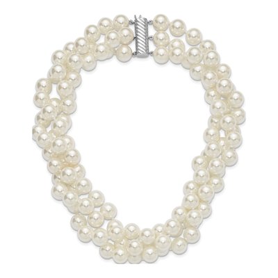 Sterling Silver 3-Row Shell Pearl Necklace – view 5