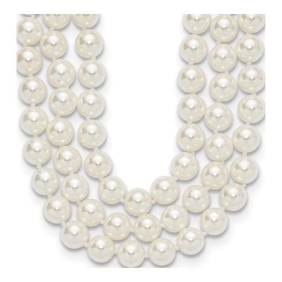 Sterling Silver 3-Row Shell Pearl Necklace