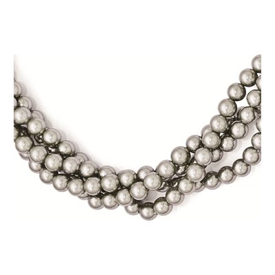 Sterling Silver 4-Row Grey Shell Pearl Twist Necklace