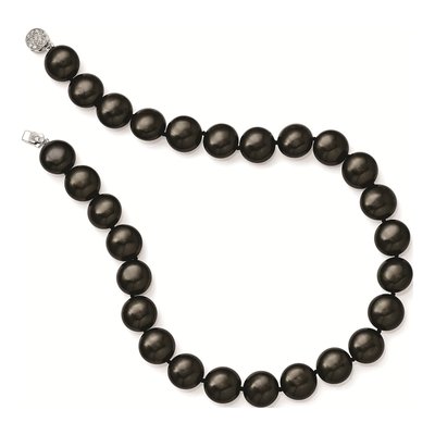 Sterling Silver CZ Rh-Pl Coin Blk Imitat Shell Ne Necklace – view 2