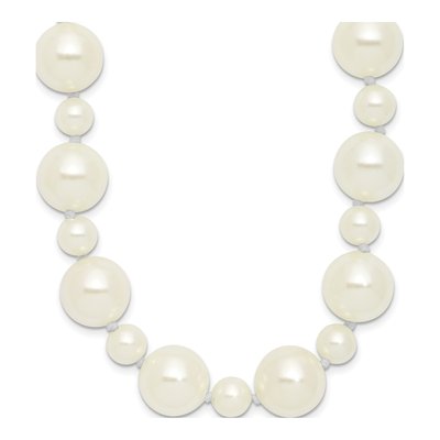 Fashion Majestik 7 And 12mm White Imitation Shell Pearl Hand-Knotted Slip-On Necklace