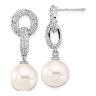 Sterling Silver Shell Pearl & CZ Necklace Earring Set – view 2