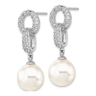 Sterling Silver Shell Pearl & CZ Necklace Earring Set – view 3