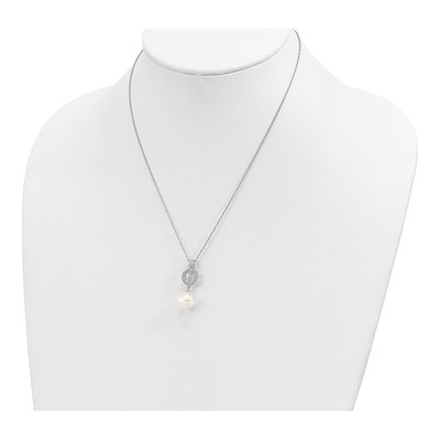 Sterling Silver Shell Pearl & CZ Necklace Earring Set – view 4