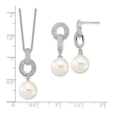 Sterling Silver Shell Pearl & CZ Necklace Earring Set – view 5