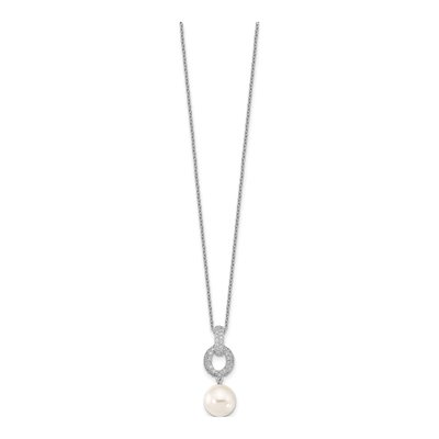 Sterling Silver Shell Pearl & CZ Necklace Earring Set – view 6