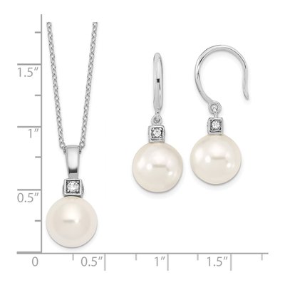 Sterling Silver Shell Pearl & CZ Necklace Earring Set – view 5