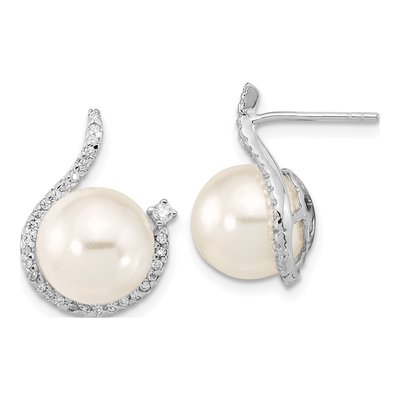 Sterling Silver Shell Pearl & CZ Necklace Earring Set – view 2