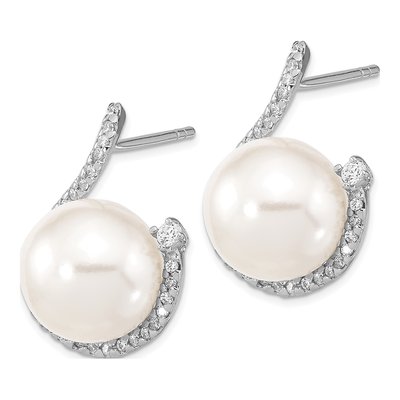 Sterling Silver Shell Pearl & CZ Necklace Earring Set – view 3