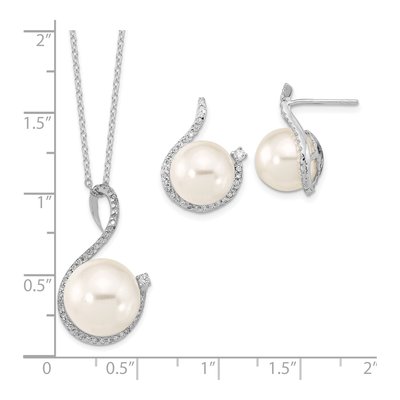 Sterling Silver Shell Pearl & CZ Necklace Earring Set – view 5