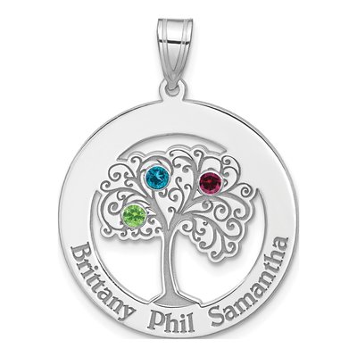 Sterling Silver Personalized 3-Birthstone Family Pendant – view 2