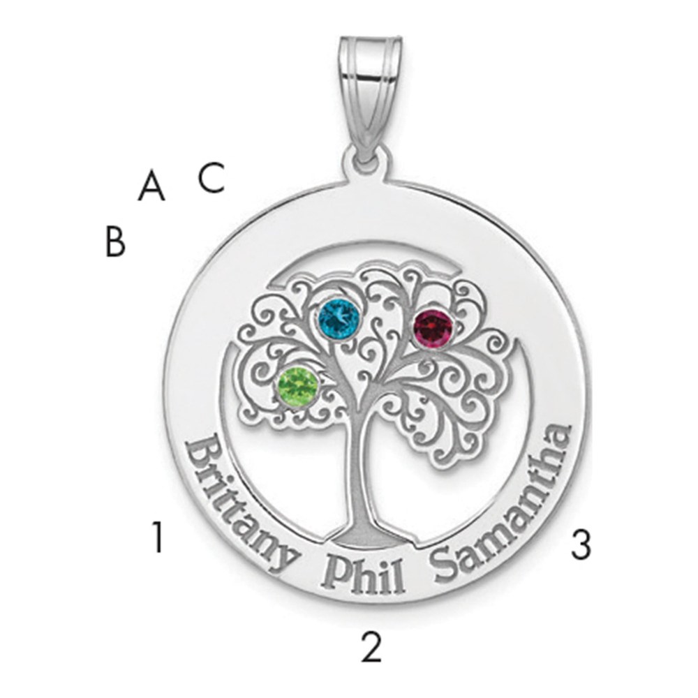 Sterling Silver Personalized 3-Birthstone Family Pendant