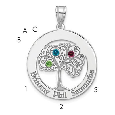 Sterling Silver Personalized 3-Birthstone Family Pendant