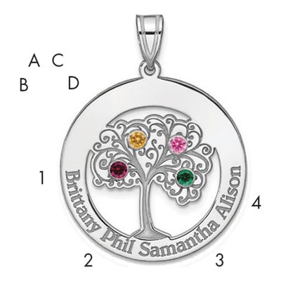 Sterling Silver Personalized 4-Birthstone Family Pendant