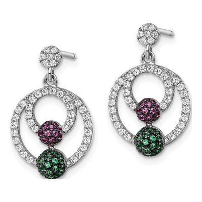 Sterling Silver CZ Pave Circle Dangle Earrings – view 3