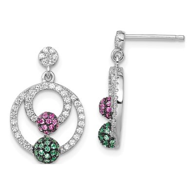 Sterling Silver CZ Pave Circle Dangle Earrings