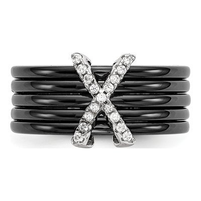 Sterling Silver CZ 17-Stone Micro Pave Ceramic Wedding Band – view 5