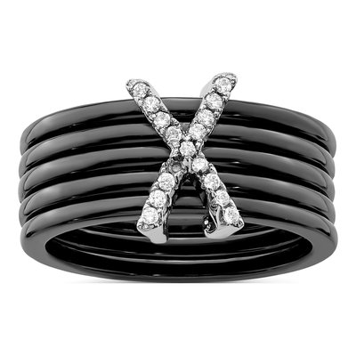 Sterling Silver CZ 17-Stone Micro Pave Ceramic Wedding Band