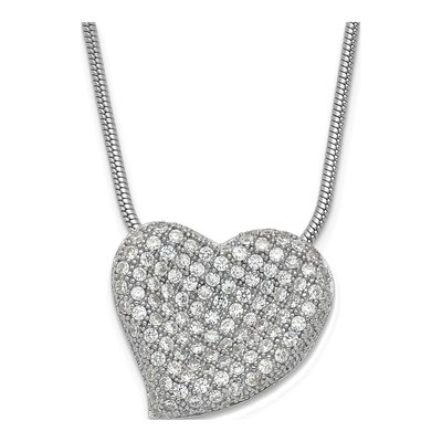 Sterling Silver CZ Pave Heart Pendant Necklace