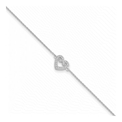 Sterling Silver CZ Pave Heart Anklet