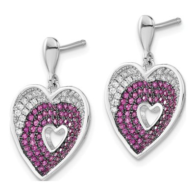 Sterling Silver CZ Clear Heart Dangle Earrings – view 2