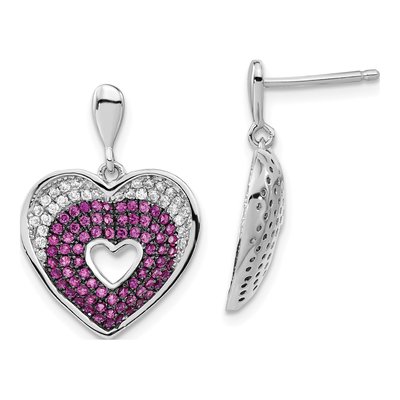 Sterling Silver CZ Clear Heart Dangle Earrings