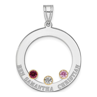 Gold-Plated Sterling Silver Personalized 3-Birthstone Circle Family Pendant – view 2