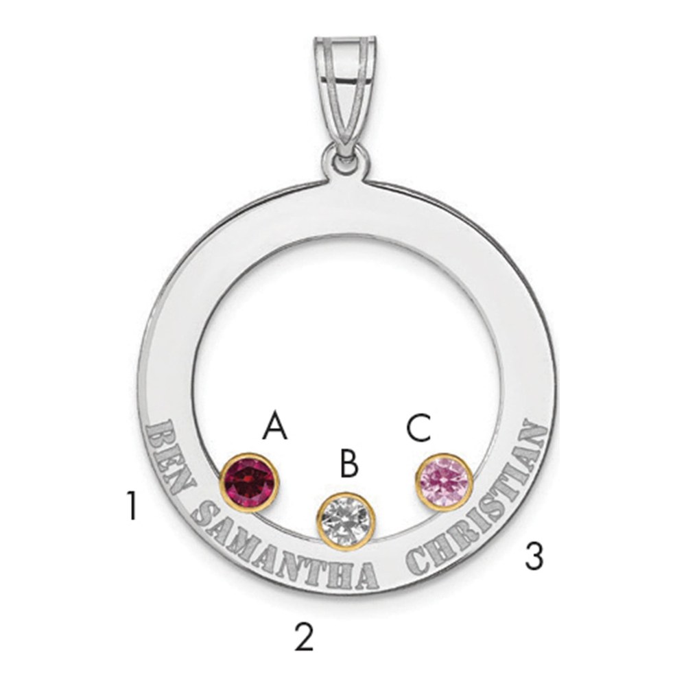 Personalized 3 Birthstone Circle Family Pendant